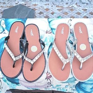 Capelli of New York Black and Silver Sandals with Metallic Stones.